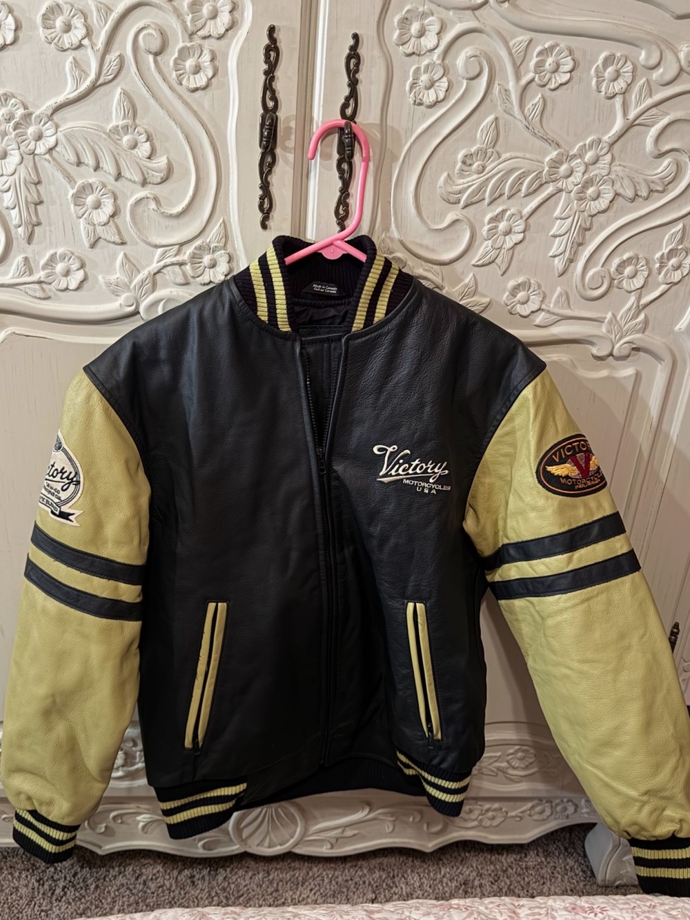 Victory Leather Varsity Jacket - Black with Yellow Trim